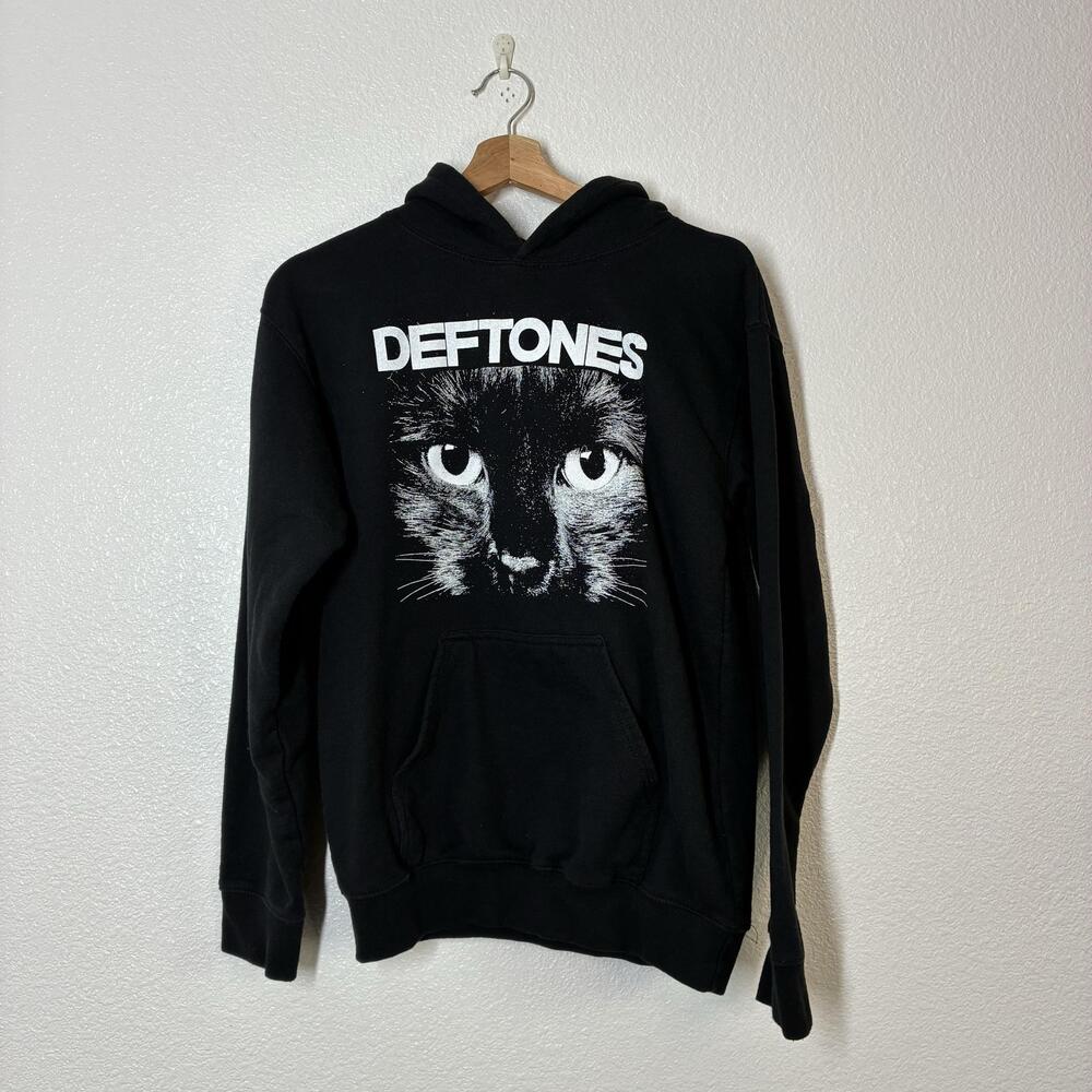 Deftones Rock Off Hoodie Mens Small Black Cat Graphic Fleece Pullover Band